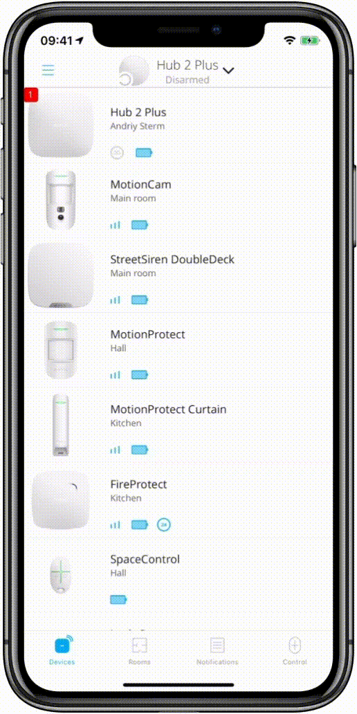 Configuración de dispositivos Ajax