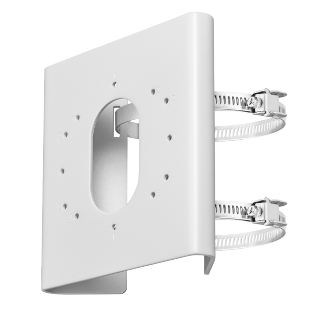Soporte para mástiles/farolas - Para cámaras bullet - Rango diámetro 67~127 mm - Acero inoxidable con tratamiento anti-corrosión - Apto para uso en exterior - Color blanco