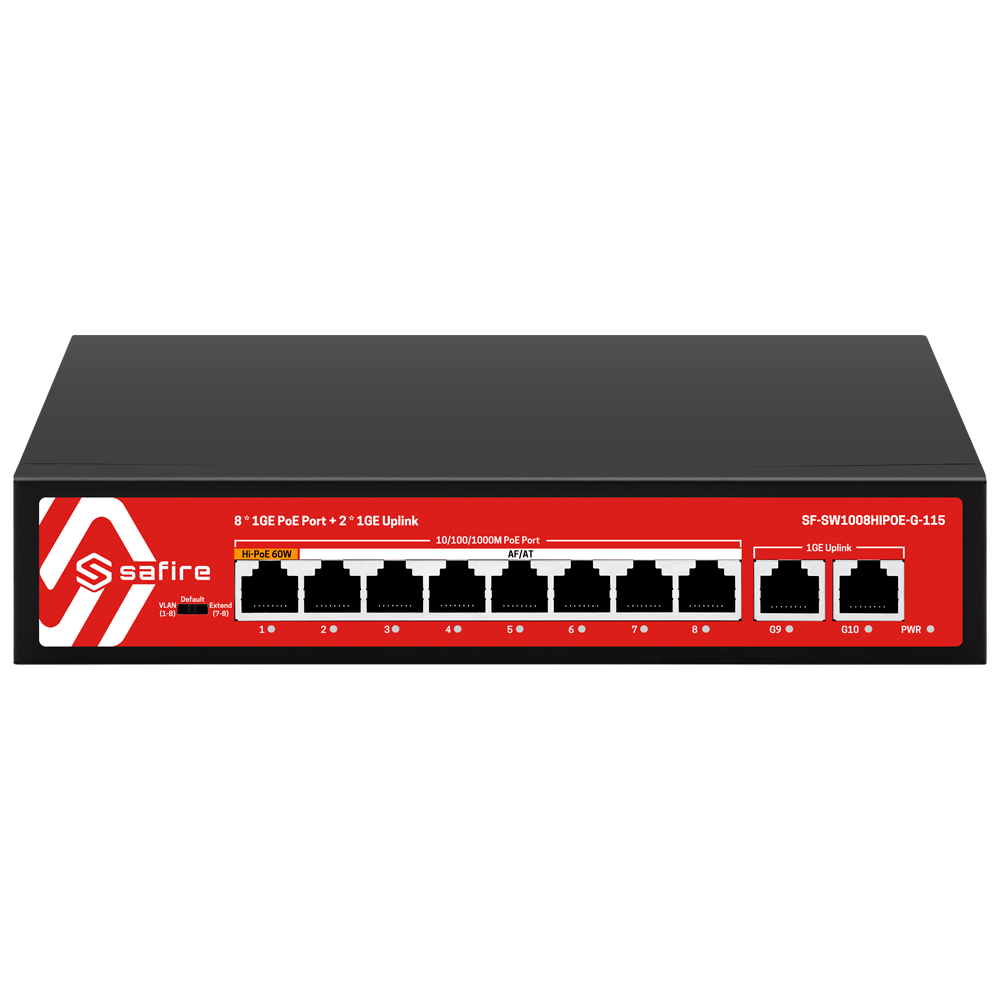 Switch PoE 10 puertos Gigabit 115W Safire