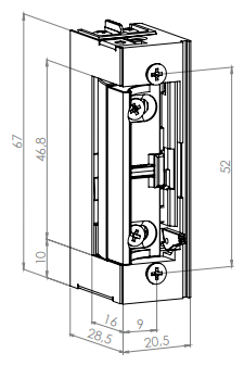 [1710-901G] CERRADERO FAIL SECURE 12V DC. PESTILLO REGULABLE. REVERSIBLE. SIMÉTRICO. CAJA DE 67 mm x 28,5 mm x 20,5 mm (largo x alto x ancho)